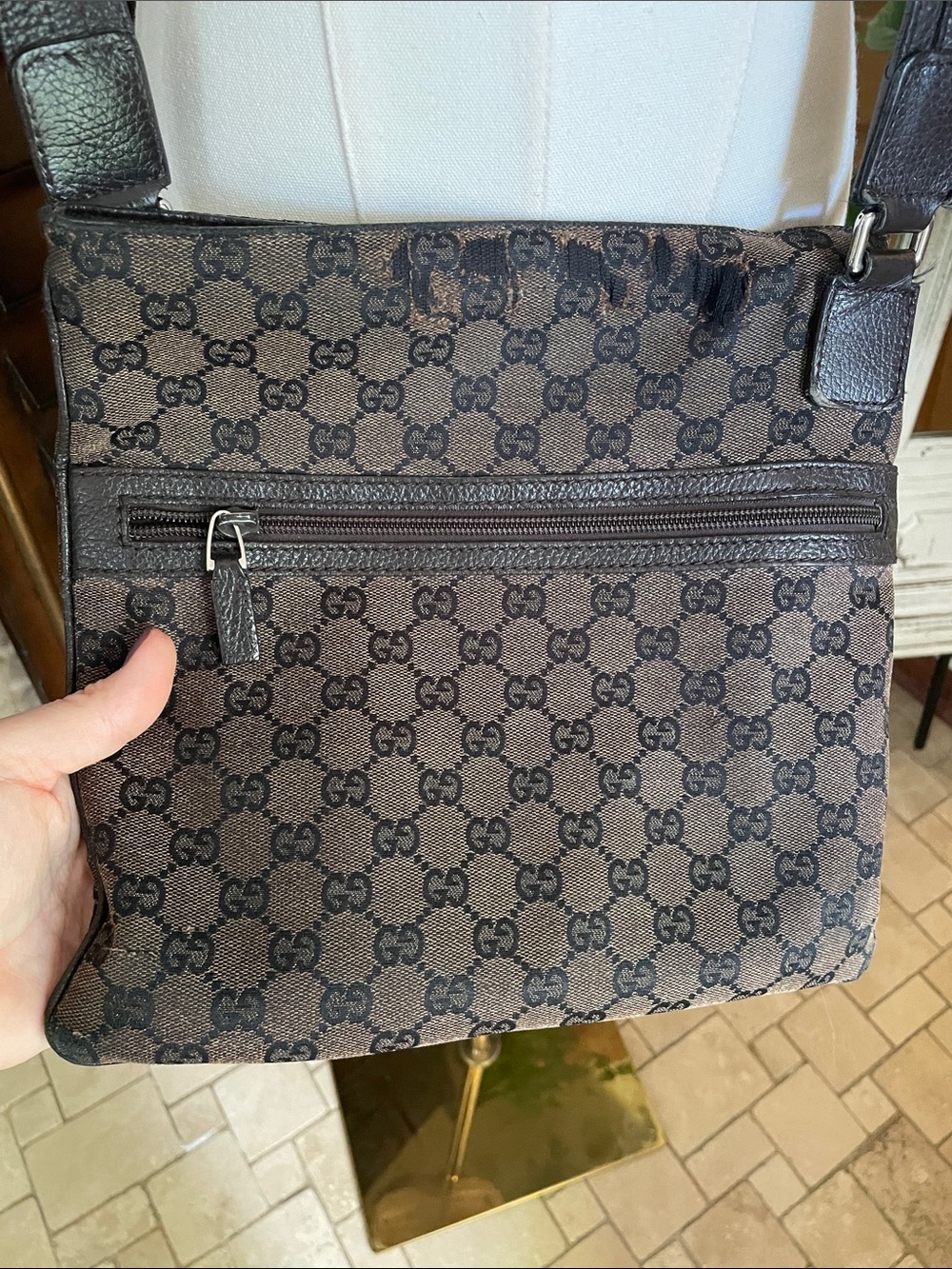 AUTHENTIC Gucci Brown Monogram Crossbody Bag - Brown As Is Project Rehab - Picture 4 of 16